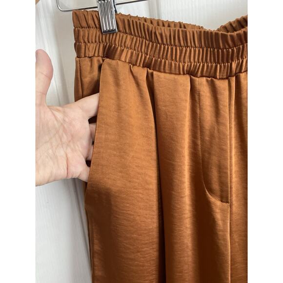 Forever 21 Wide Leg Women Pants Womens Small Rust Satin Drapey Fairy Relaxed - Picture 3 of 12